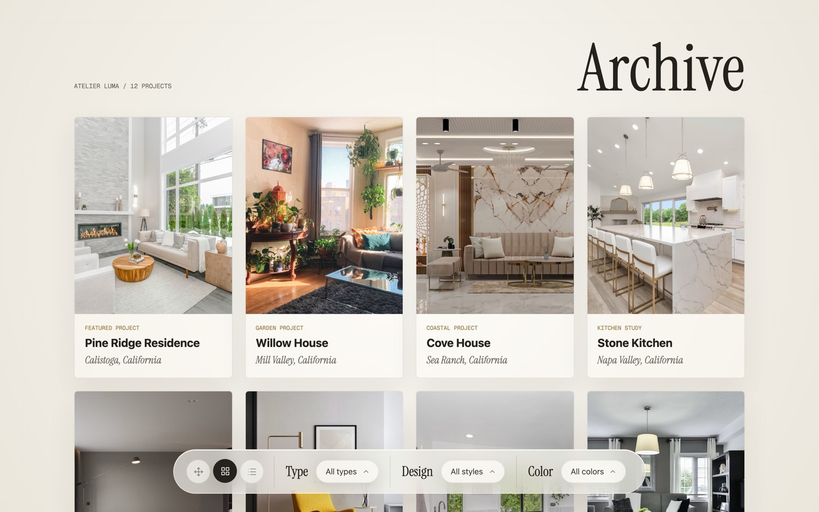 Atelier Luma project archive grid