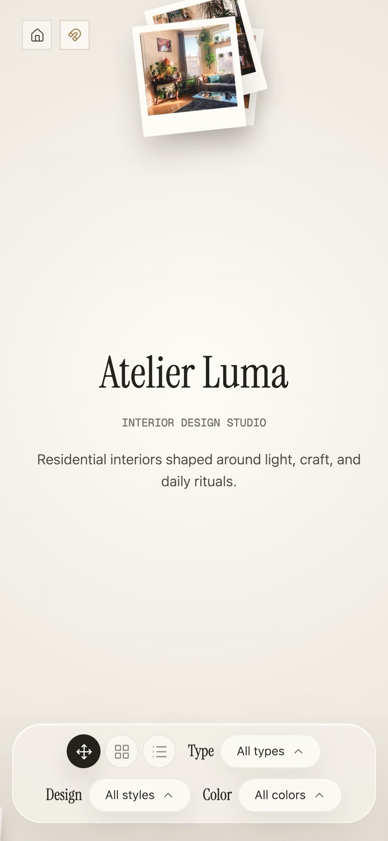 Atelier Luma website on a phone