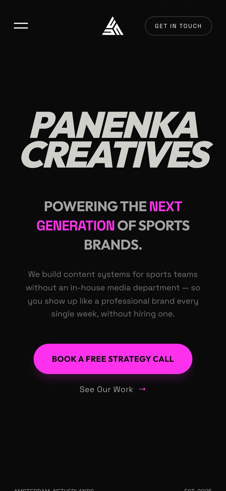 Panenka Creatives website on a phone