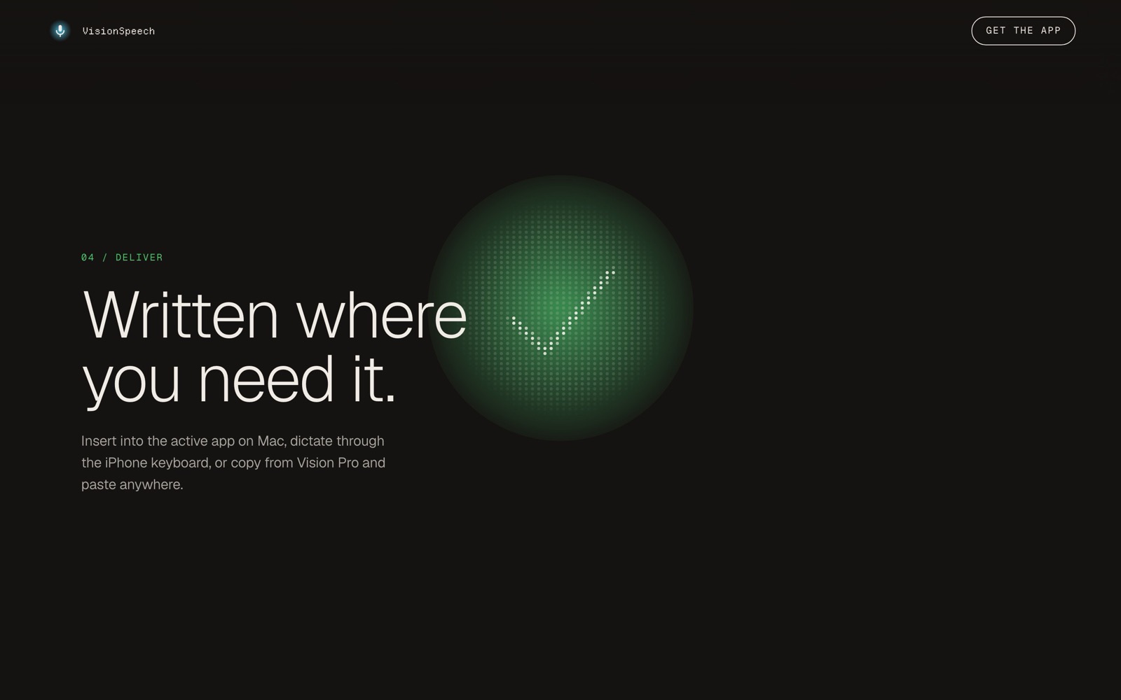 VisionSpeech section with a green check orb
