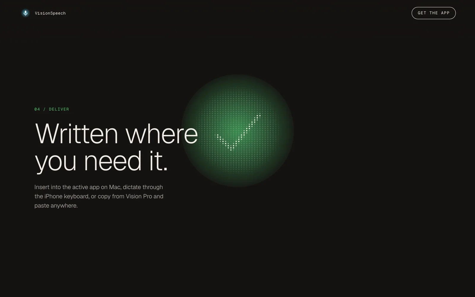 VisionSpeech section with a green check orb